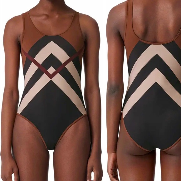 BURBERRY Chevron Check Stretch One Piece Swimsuit - NWT - Picture 4 of 16